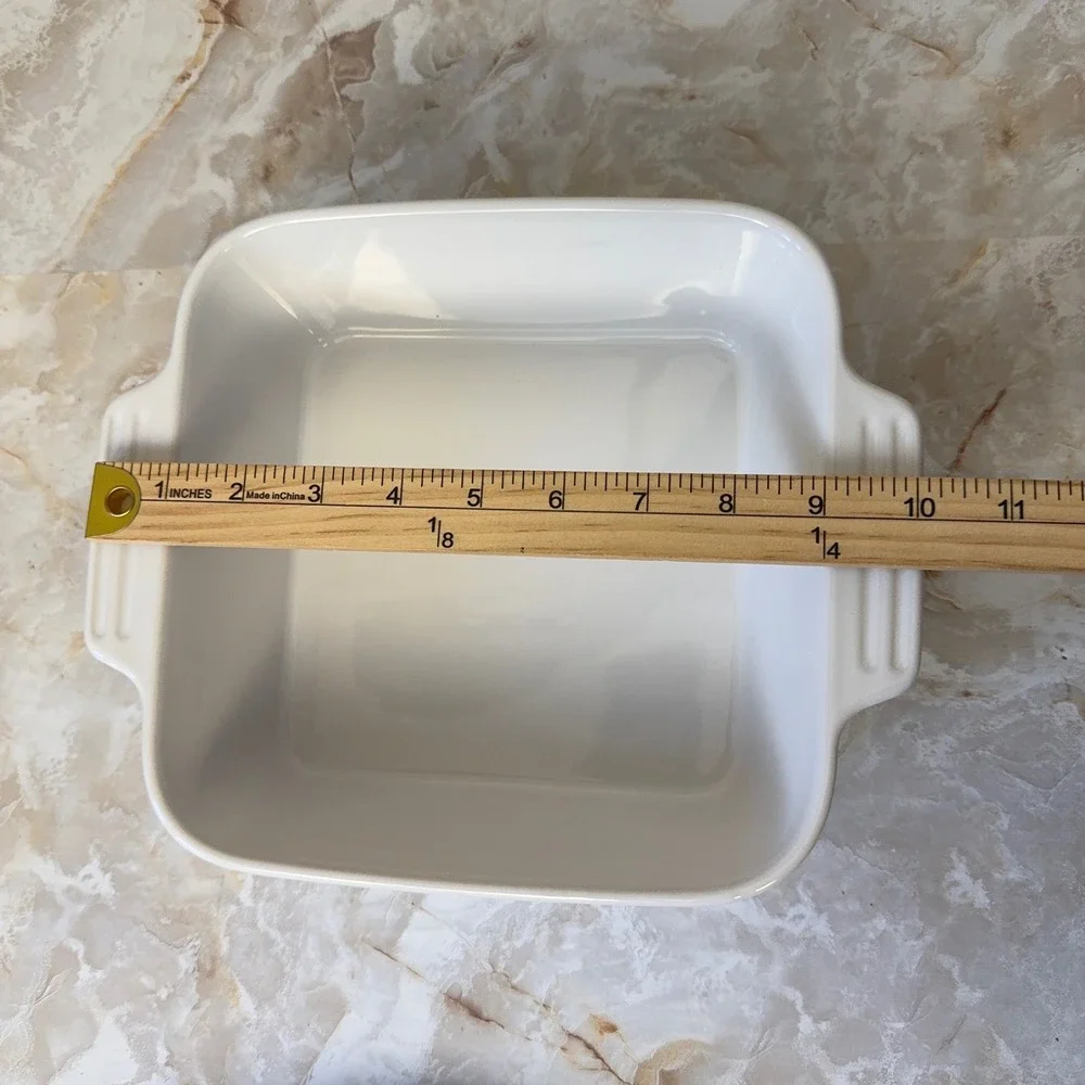 Dowan Baking Dish 8x8 White Ceramic Square Casserole Pan Ribbed Kitchenware